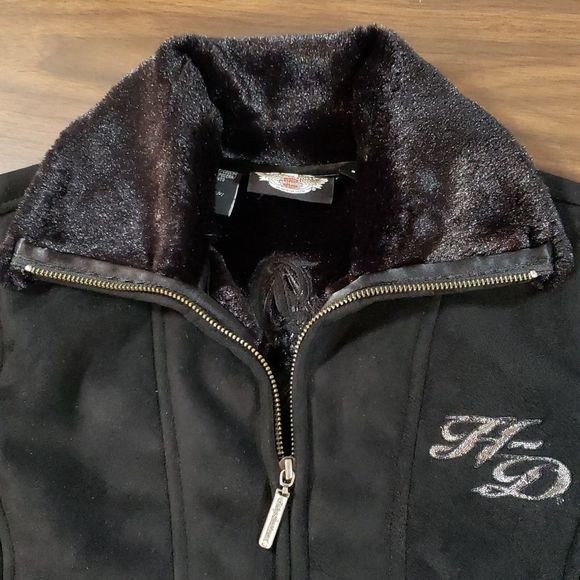 Harley-Davidson‎ Faux Fur & Suede Black Jacket Tribal Design Small - Picture 8 of 14
